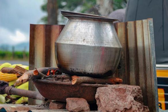 aluminum cookware cooking on fire